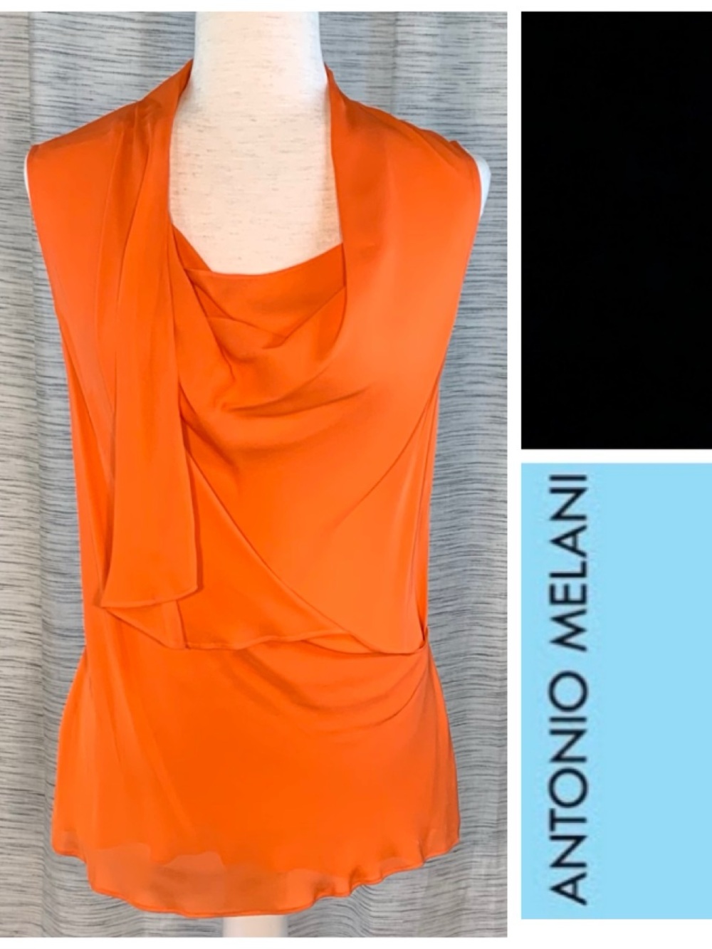 Antonio Melani orange silk sleeveless layered top.